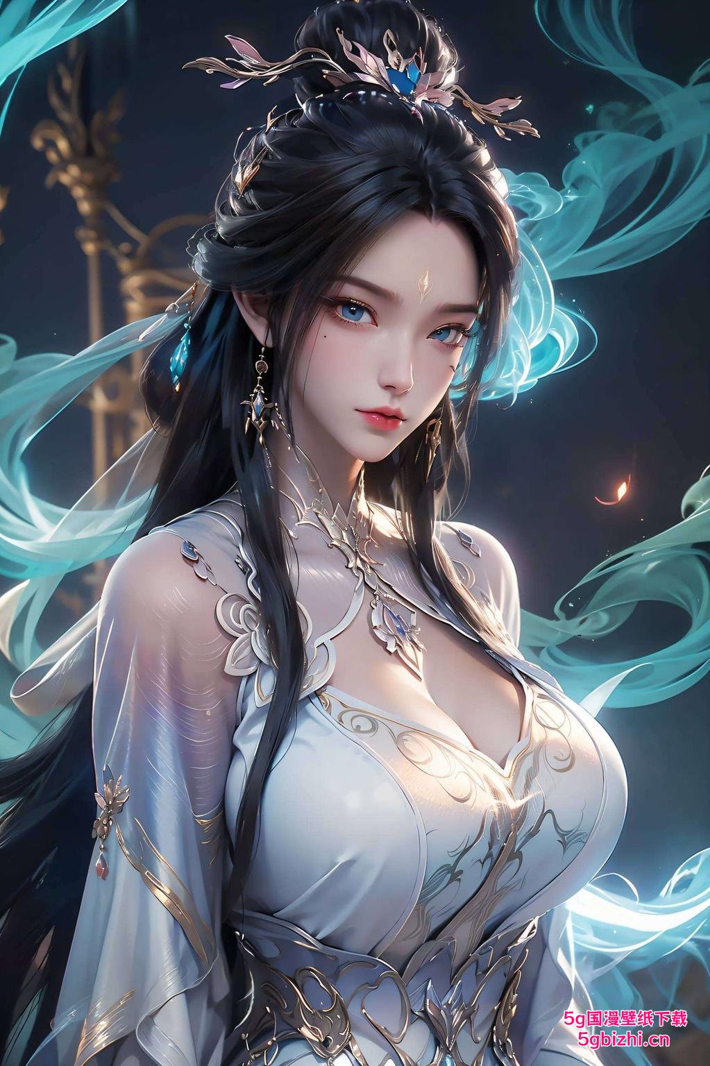 背景是梦幻般的山水