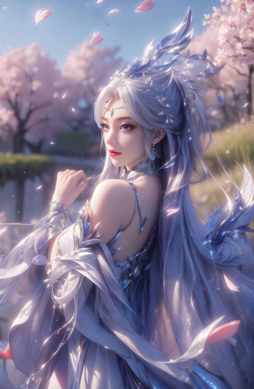 美得让人心醉神迷冰蓝长发映衬1920x1080高清壁纸