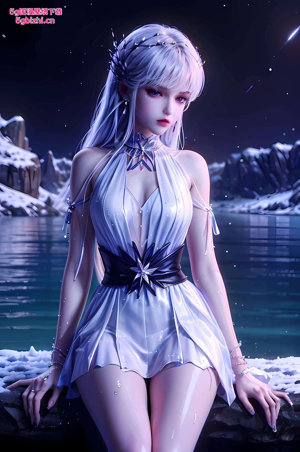 温柔甜美粉色背景配上圣采儿优雅的身姿